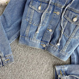 Zingj Celebrity Autumn New High Waist Short Hooded Denim Jacket Female Loose Show Thin Versatile Jacket Long Sleeve Jacket-Outfit