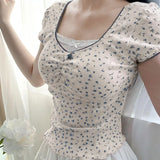 Aesthetic Lace Stitching Square Collar Short Sleeve TeeOutfit