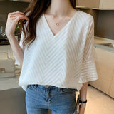 Chiffon Shirt Short-Sleeved Women's Summer Dress 2025 New Fashion Small Shirt Flared Sleeve