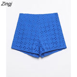 Women Fashion High Waist Hollow Out Embroidery Bermuda Shorts Lady Zipper Fly Slim Hot Shorts Chic Pantalone Cortos