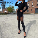 Women Casual High Waist Sheer Mesh Lace Embroidery Patch Skinny Pants Sexy Pencil