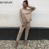 Sweater Pants Knitted 2 Pieces Set Turtleneck Pullovers & Elastic Waist Pants Women Sweater Sets 2020 Autumn Knitted