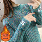 Winter Half High Collar Imitation Mink Velvet Sweater Female Loose Casual All-match Knitting Jumper Top Women