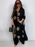Summer New Elegant Sexy V-Neck Top + Printed Wide Leg Pants Two