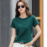 Summer Slim Cotton Bamboo T-Shirts Women 2021 O-Neck Short Sleeve Ribbed Tshirts Female Casual Solid Color