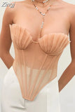 Mesh See Through Sexy Bustiers Corsets Strapless Off Shoulder Ruffle Push Up Tank Summer Club Criss-cross Tie-up