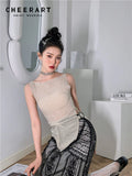 See Through Asymmetrical Top High Fashion Designer Tank Top Women Summer 2022 Bodycon Sleeveless Top