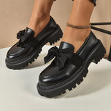 Bow Lefor Shoes Women 2025 Korean Version Of Thick Soles With Lazy British Style Retro Leather