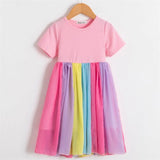 New Girls Dress Sleeveless Rainbow Color Kids Clothes Fashion Princess Dresses Toddler Girl Clothing 2-6T Carnival