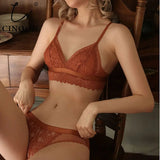 New French underwear Set Lace Sexy Push-up Bra And Panty Sets Comfortable Brassiere Wire Free Embroidery Flowers