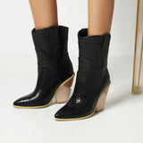 Fashion Denim Western Boots Autumn Women Boots Wedges High Heel Ankle Boots Slip On Winter Plush Woman Shoes Big Size 42