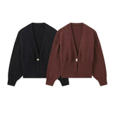 Women's Clothing 2025 New Street Fashion Two-Color Long-Sleeved Knitted Sweater