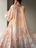 Print Midi Dresses For Women 2023 Spring Summer New French Fashion Sweet Vintage Female Clothes Loose Maxi Y2k