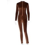 Autumn Winter Women Long Sleeve Velvet Zipper Fitness Bodycon Jumpsuit Overall 2021 Fall Clothes Streetwear
