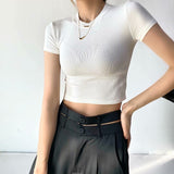 Zingj New Summer Color Slimming, Short-Sleeved, Round-Necked, Chest-Wrapped T-Shirt, Sports, Fitness, Solid
