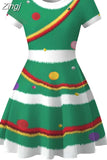 Snowman Print Christmas Women 2023 New Short Sleeve Elegant Vintage Party Xmas Dress Robe Femme Casual Femal