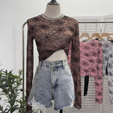 Spider-Web Yarn Velvet Perspective Bottom Shirt Dark T-Shirt T-Shirt Short Long-Sleeved T-Shirt Top