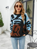 Sweater Autumn Winter Loose Color Contrast Sweater Fashion Knitting Pullover Streetwear Long Sleeve Top Women's