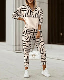 New Fashion Women Plaid Print Zipper Front Hooded Top & Pants Set Two Pieces Suit Flare Pants