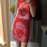 Print Tight Bodycon Skirt Korean Style Slim Fit High Waist Penceil Skirt Sexy Women Y2K Aesthetic Harajuku