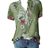 new women's shirt printing large size casual shirt loose V-neck short-sleeved shirt
