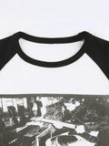 Figure Graphic Raglan Long Sleeve Crop Top- Outfit