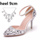 Tuxedo Diamond Wedding Shoes 9 Fine Heel Pointed Sandals Luxury Water Drill Wedding Shoes
