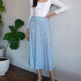 Elegant Split Long Skirts Vintage Leopard Floral Print High Waist A Line Skirts Office Lady Casual Bodycon Midi
