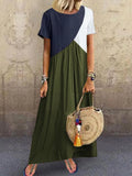 Women's Loose Vintage Patchwork Midi Long Dress 2021 Fashion Casual O Neck Short Sleeve Lady Beach Maxi Dresses Plus