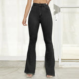 Button Fly Women's Raw Hem Flare Jeans Autumn Fashion Woman Denim Pants Jean Femme High Waist Full Length Slim