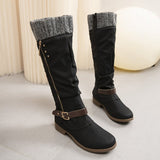 Mouth Coarse And Side Zipper High-Sleeping Women Belt Buckle Rivet Low And Knight Boots