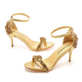 Shallow Word With A Golden Diamond High-Heeled Sandals Fine Heel With A Buckle Ball Ball