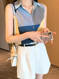 Women Shirt V neck Patchwork Blouse Sleeveless Chiffon Women Tops and Shirts Fashion Clothes Woman 2023 Summer Ladies