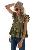 Women's 2022 Summer New Solid Color Casual Single Breasted Shirts Women's V-Neck Women's