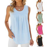 Zingj 2024 Summer New Round Collar Sleeveless Solid Color Casual Chiffon T-Shirt Vest-Outfit