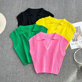 Zingj Summer Korean V-Neck Collar Shows Slim High Waist Slim Short Sweater Top 18-24 Years Old