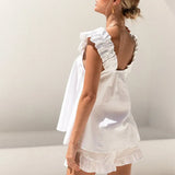 Cotton Women Pajama Robe Sets Casual Ruffles Tops + Shorts Woman 2 Pieces Sets Nightgown Sleepwear