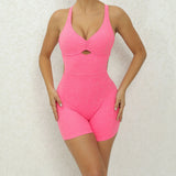 Scrunch Hollow Sport Short Jumpsuit Unitard Gym Women Romper Sexy Backless Monkeys Yoga Playsuit Female Fitness