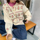 Floral Jacquard Knitted Cardigan- Outfit