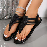 Sequin Flat-Bottomed Loose-Rmited Banded Sandals Women Large Size Bohemian Simple Color Beach Cool