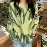 Knitted Sweater Women Elegant Green Striped Oversized Pullovers Women Winter Loose Long Sweaters Streetwear Sueter