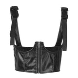 Black Basic Punk Crop Tops women PU Leather Tank Tops Summer Wild Casual Camisole Mujer Stretch Slim Vest Summer