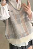 Vest Women Spring Autumn New Vintage Sleeveless Sweater Korea Casual Ladies Knitted Vest Tops 2023 Woman Sweater