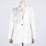 Zingj Spring And Summer New Fashion Temperament V Collar A Button Three-Dimensional Flower Splicing Design Sense Suit Coat