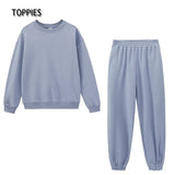 Casual Oversized Two Piece set woman Suit Female Tracksuit Pant O-neck Sweatshirts White