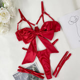 Large Satin Knot Bow Lingerie Set-Outfit