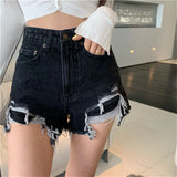 Denim Shorts For Women 2021 Summer High Waist Streetwear Ripped Shorts With Tassel Pockets Mini Short Jeans Feminino