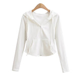 Zingj Fashionable Women's Autumn And Winter Style Velvet Hooded Zipper Cardigan Slim To Show Thin Finger Sweater Short