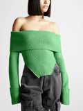 Zingj 2024 New Fashion Temperament One Word Shoulder Slim Slim Long-Sleeved Sweater Women's Solid Color Back