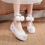 Zingj Shoes Hanfu Shoes Single Shoes / Cotton Shoes Hanging Wool Ball Embroidered Cloth Shoes Women's Shoes Warped Head Shoes Wedding